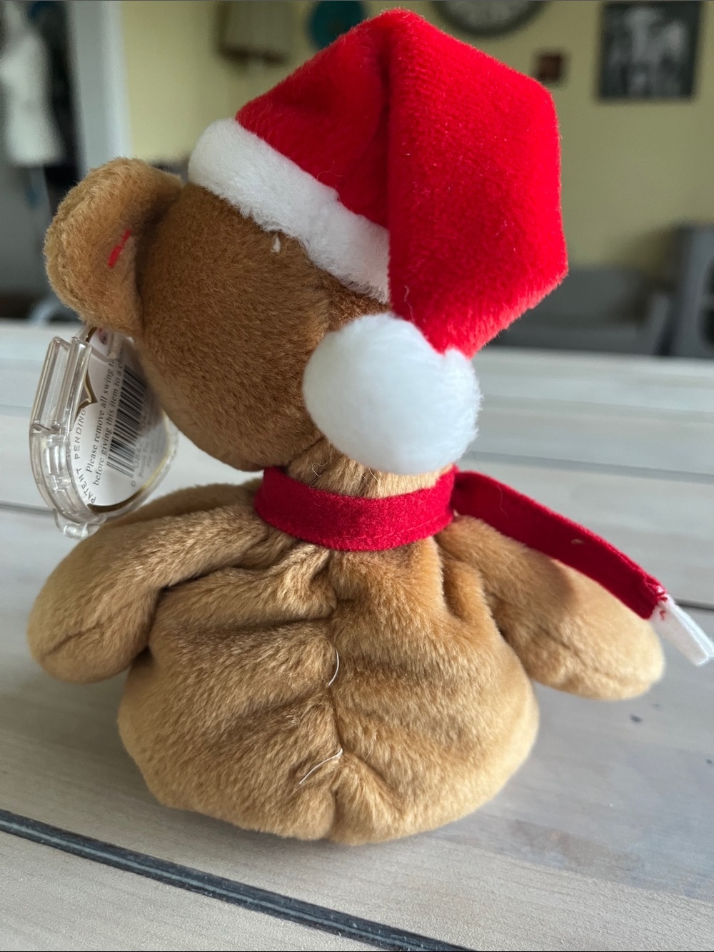 Ty 1997 Teddy - Beanie Baby Brown Bear Plush with Red Santa Hat and Red Scarf - Picture 2 of 4